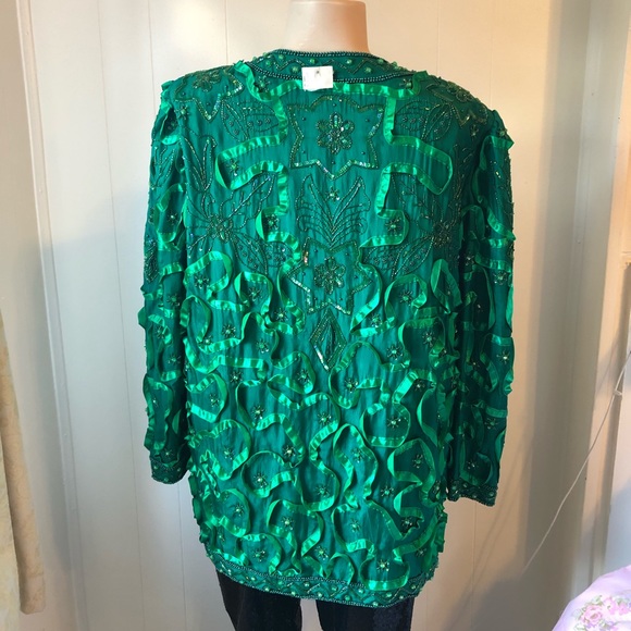 Vintage Green Beaded Blazer - Picture 4 of 10